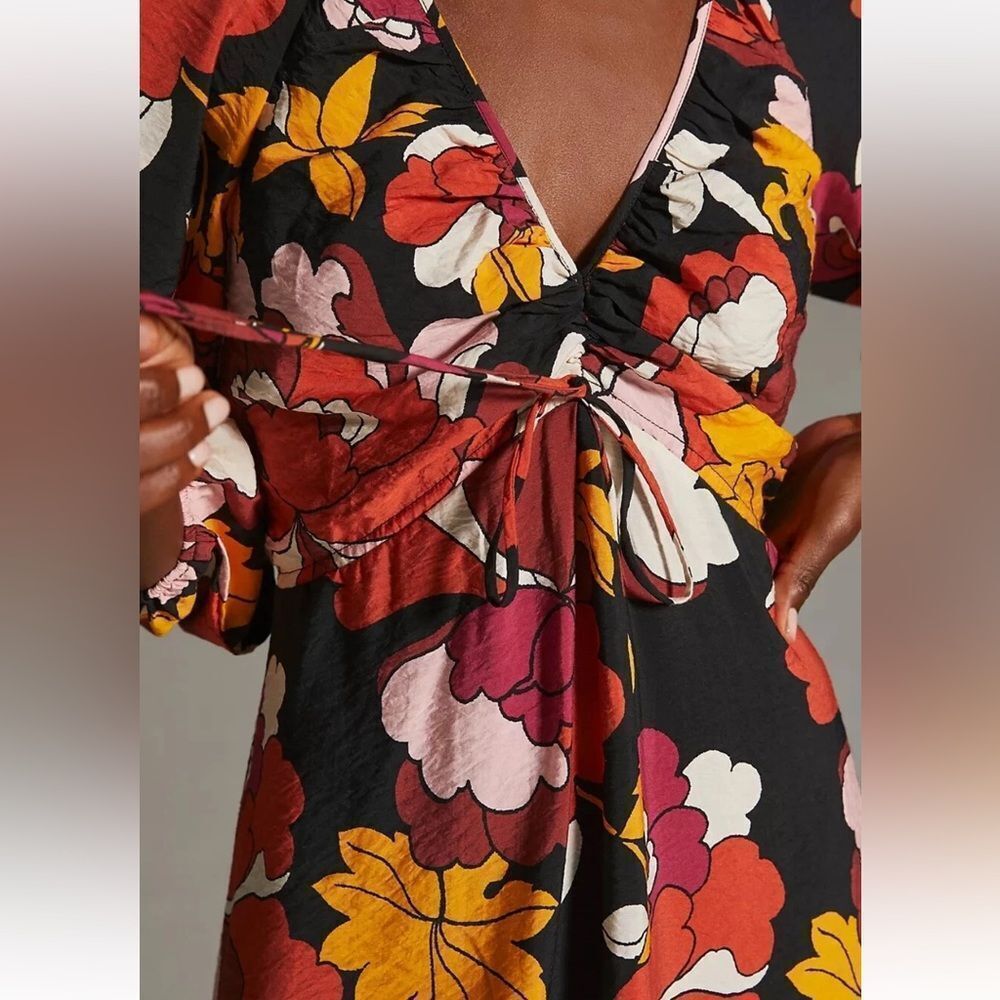 Maeve Dress Women Maxi Floral Ruched Flare Anthropologie Deep V Party Core Sz 2 - Picture 3 of 16
